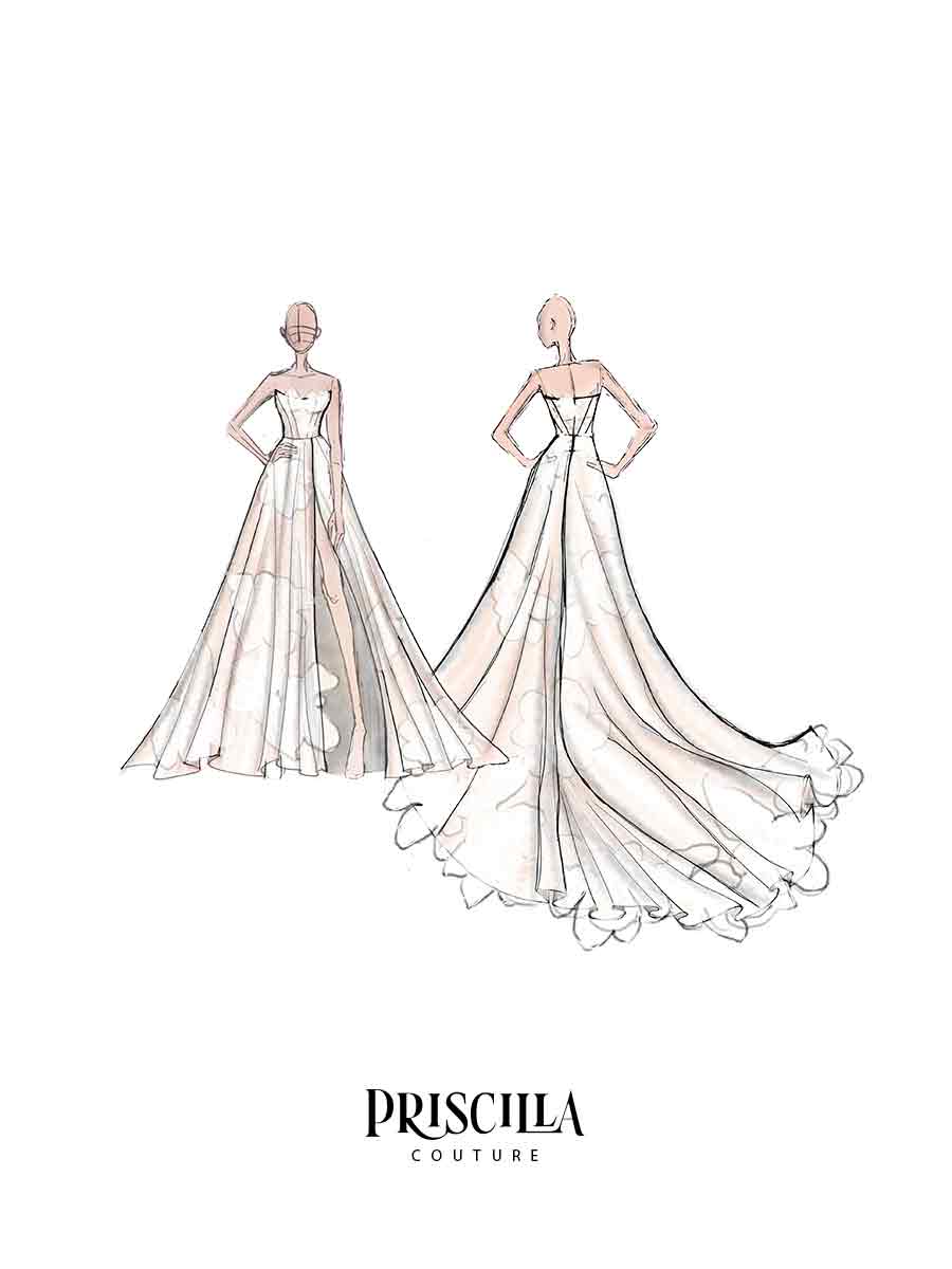 Priscilla Couture wedding dress sketch